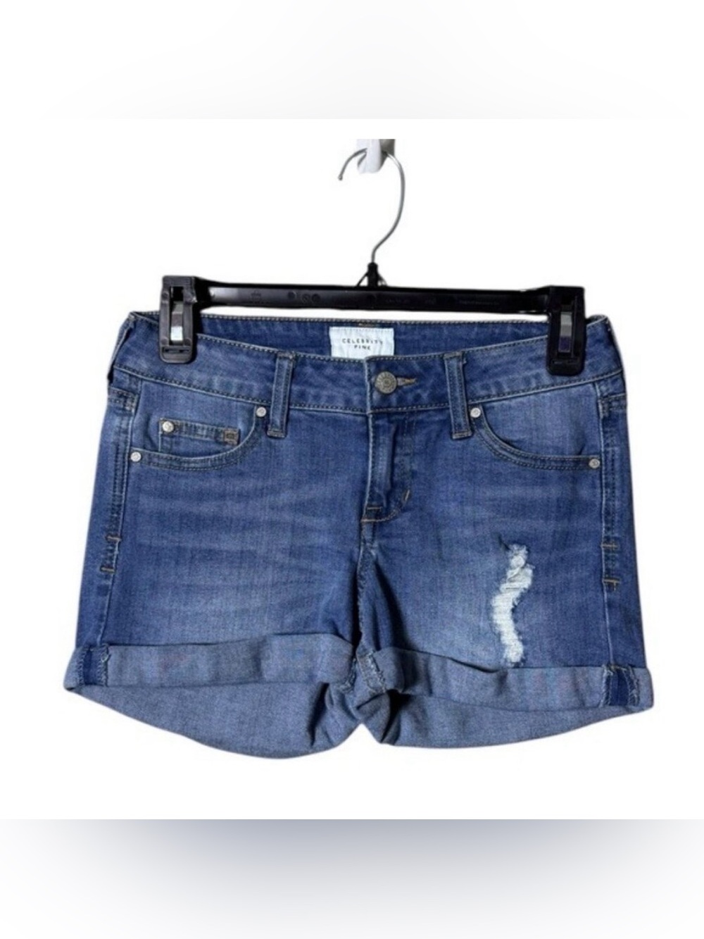 Celebrity Pink Womens Denim Shorts 24 Blue Jean Distressed Y2K Festival